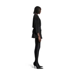 Abito Mini Con Scollo A V da Donna in Nero