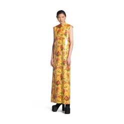 Abito Senza Maniche Faux Vinyl Floral da Donna in Arancione