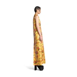 Abito Senza Maniche Faux Vinyl Floral da Donna in Arancione