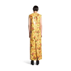Abito Senza Maniche Faux Vinyl Floral da Donna in Arancione