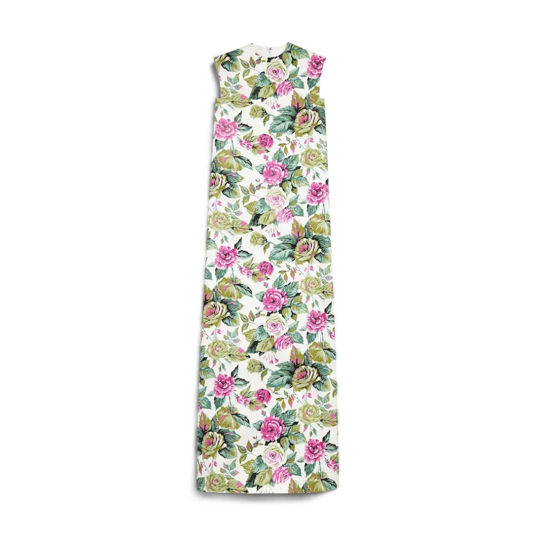 Abito Senza Maniche Tablecloth Floral da Donna in Bianco/rosa