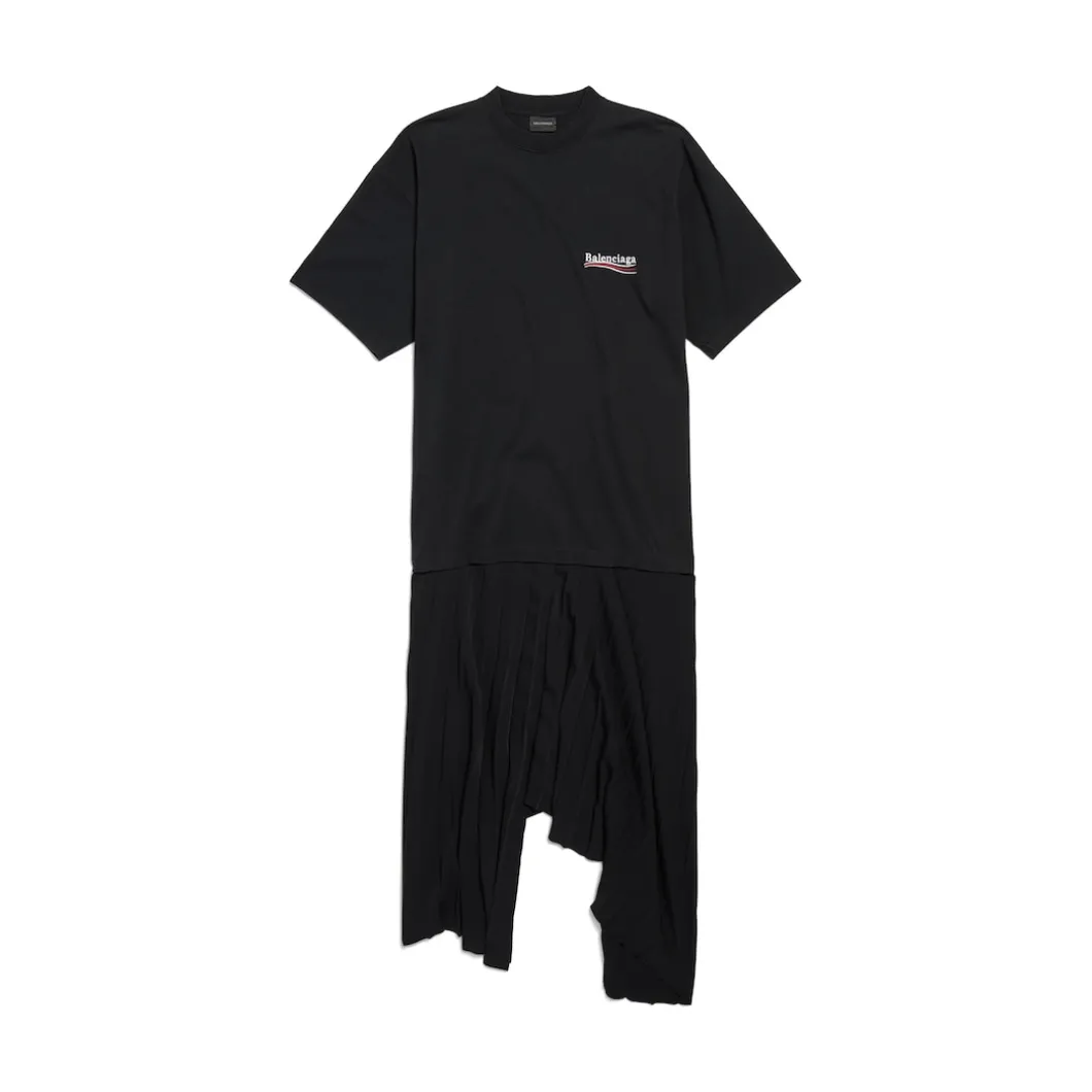 Abito Stile T-shirt A Pieghe Political Campaign da Donna in Nero