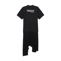 Abito Stile T-shirt A Pieghe Political Campaign da Donna in Nero