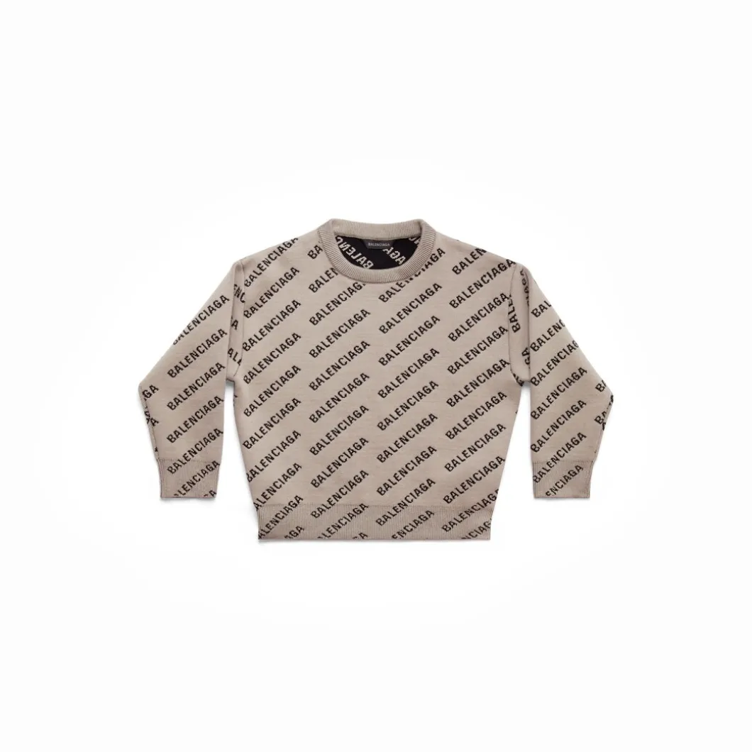 Bambini - Pullover Mini Allover Logo in Beige Scuro