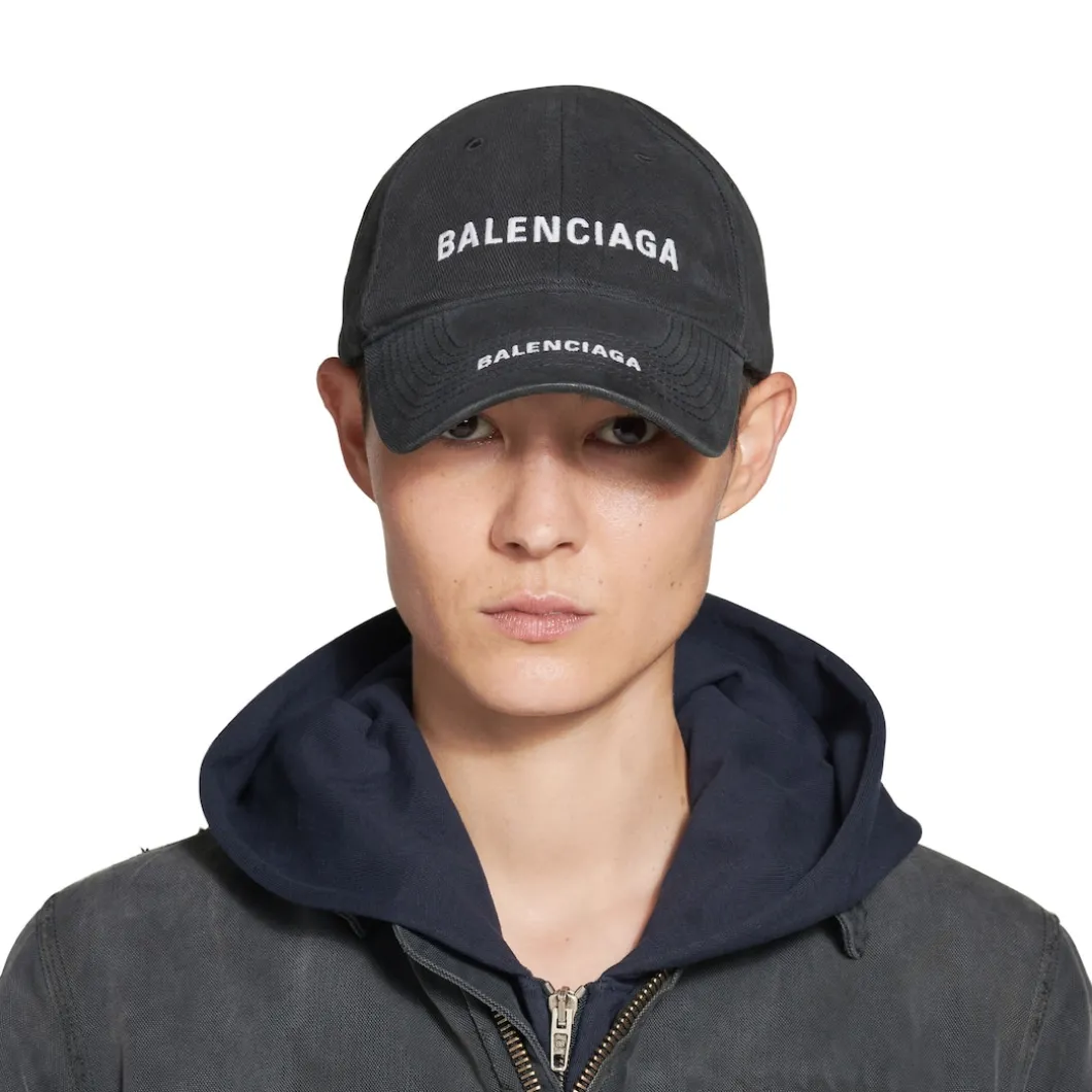 Berretto Double Logo in Nero Délavé