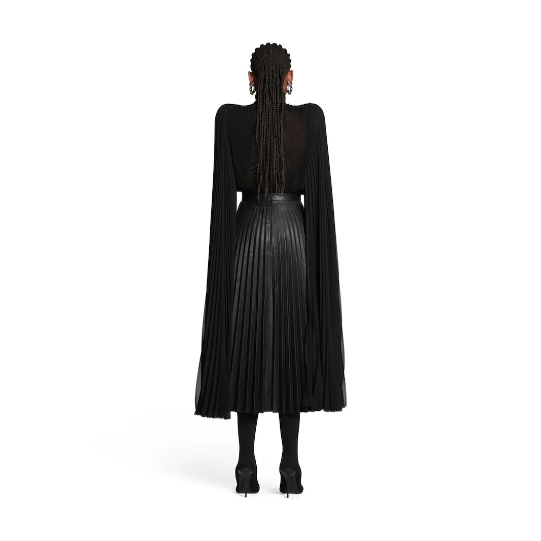 Blusa A Pieghe Con Foulard da Donna in Nero