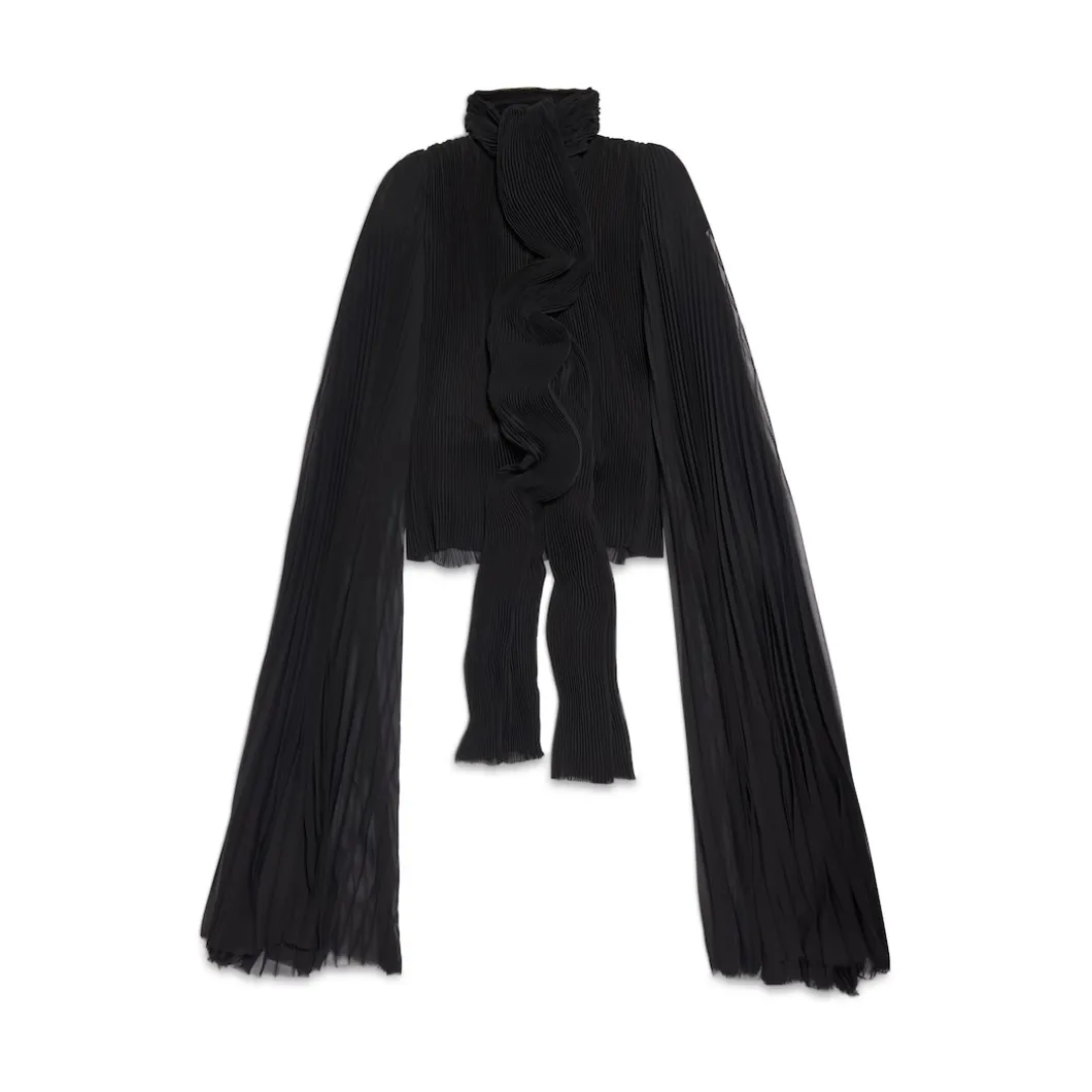 Blusa A Pieghe Con Foulard da Donna in Nero