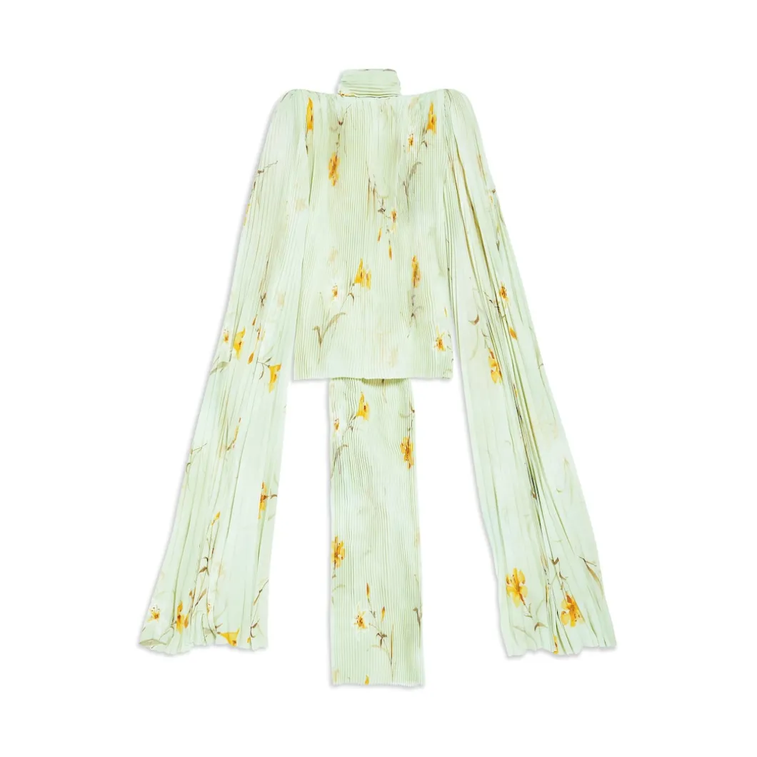 Blusa A Pieghe Con Foulard Lilies da Donna in Verde