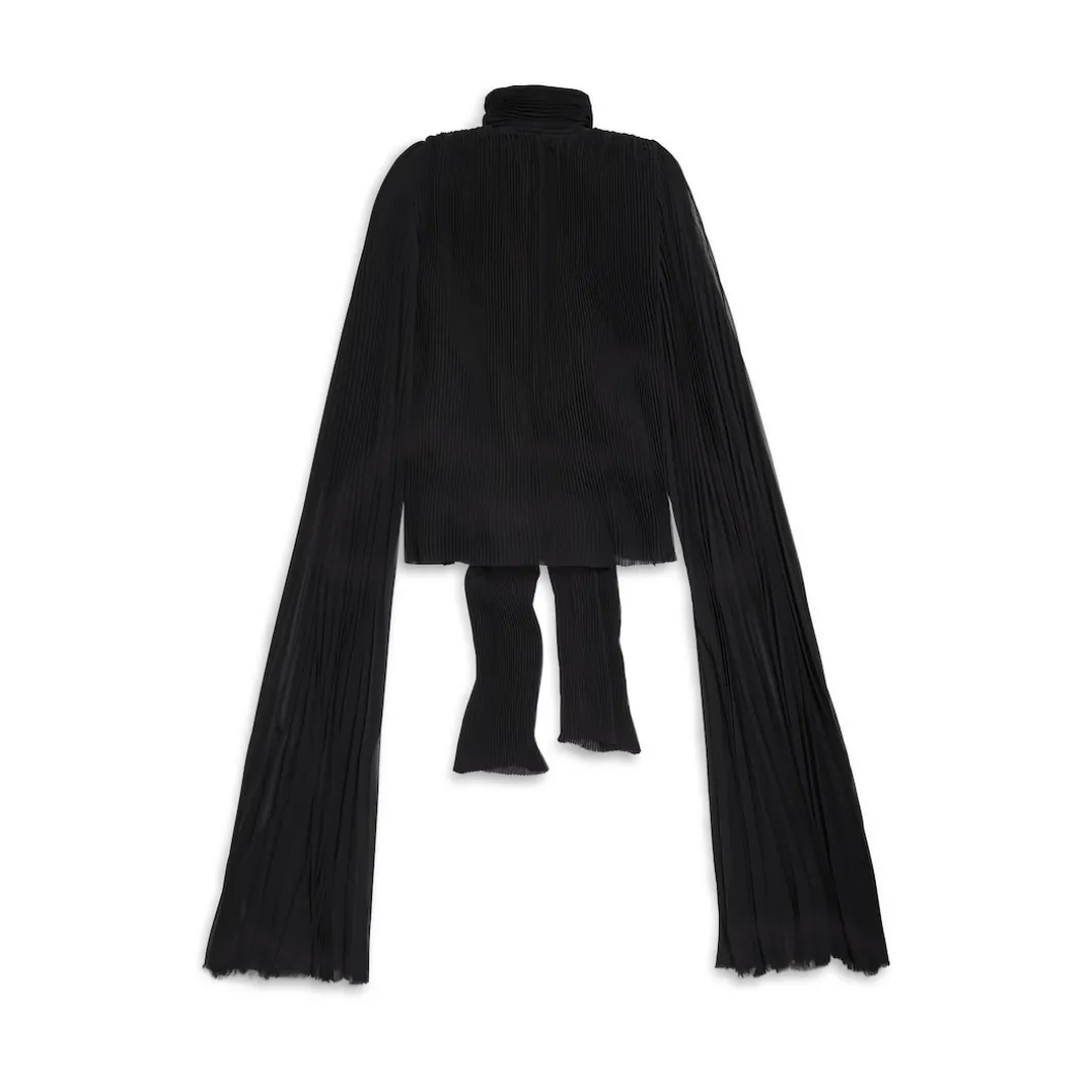 Blusa A Pieghe Con Foulard da Donna in Nero