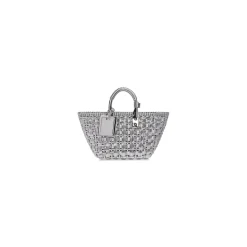 Borsa A Cesta Bistro Xs Con Tracolla In Tessuto A Specchio da Donna in Argento