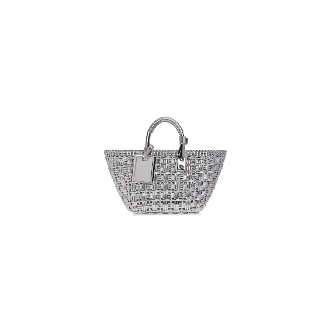 Borsa A Cesta Bistro Xs Con Tracolla In Tessuto A Specchio da Donna in Argento