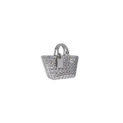 Borsa A Cesta Bistro Xs Con Tracolla In Tessuto A Specchio da Donna in Argento