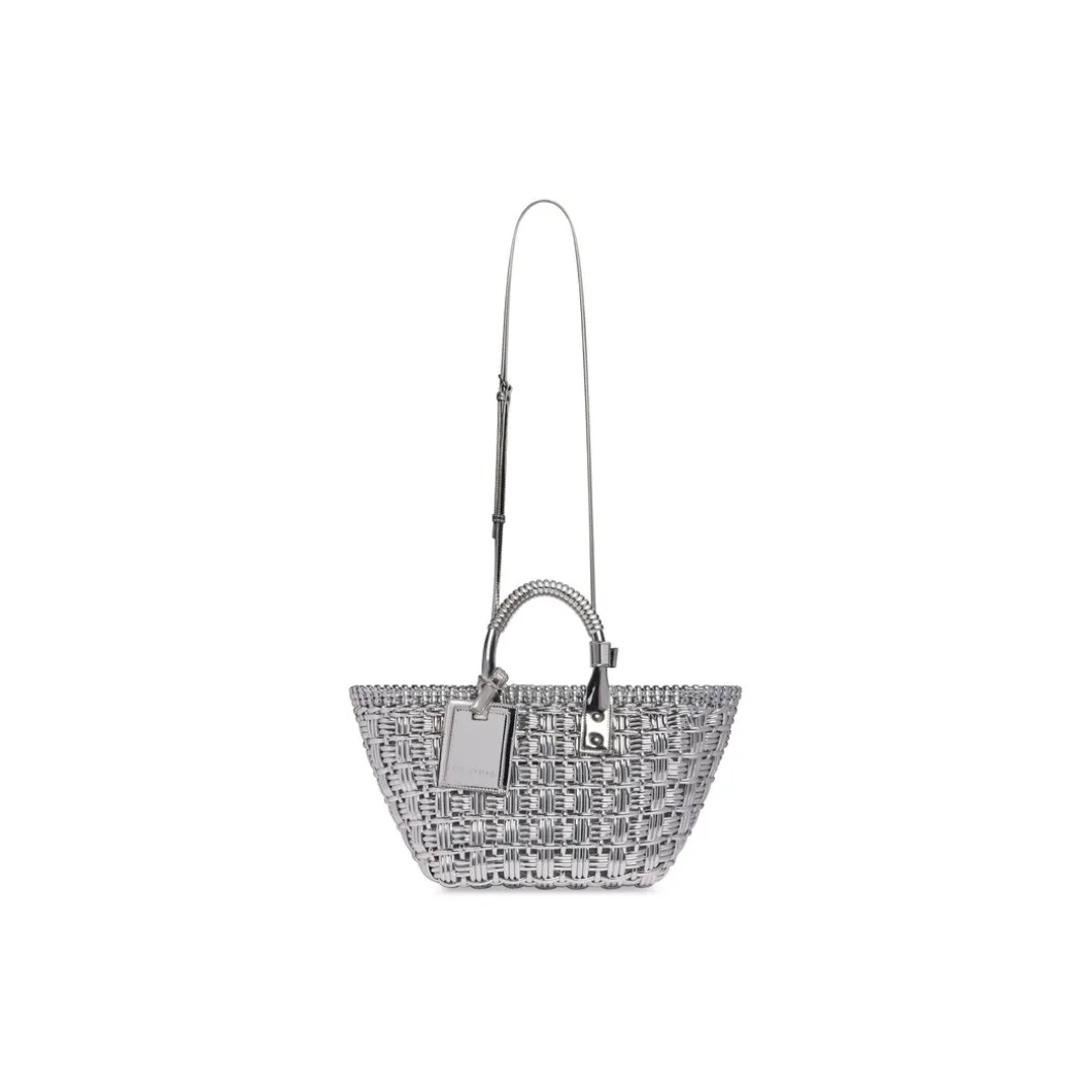 Borsa A Cesta Bistro Xs Con Tracolla In Tessuto A Specchio da Donna in Argento