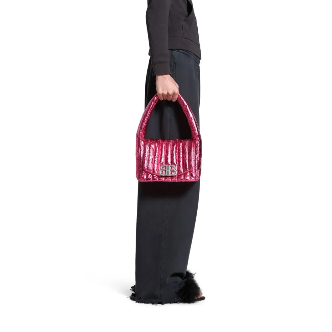 Borsa A Tracolla Monaco Piccola Metallizzata E Trapuntata da Donna in Rosa