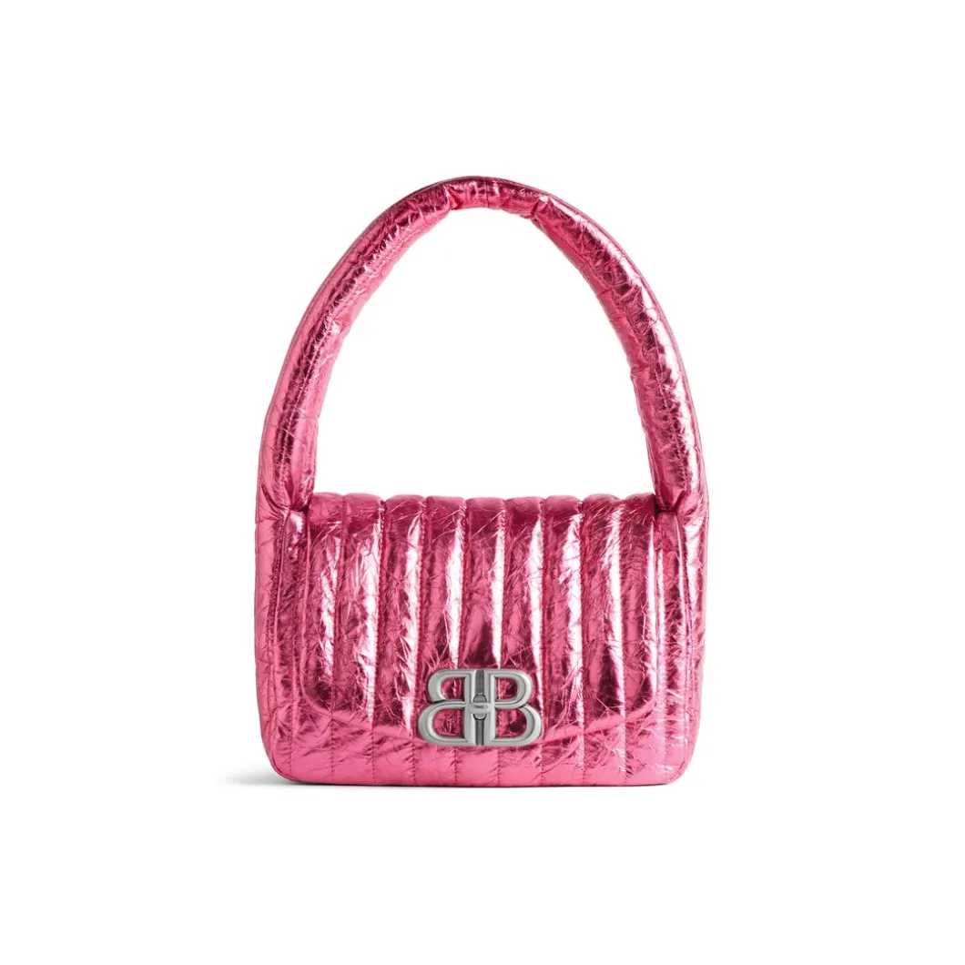 Borsa A Tracolla Monaco Piccola Metallizzata E Trapuntata da Donna in Rosa
