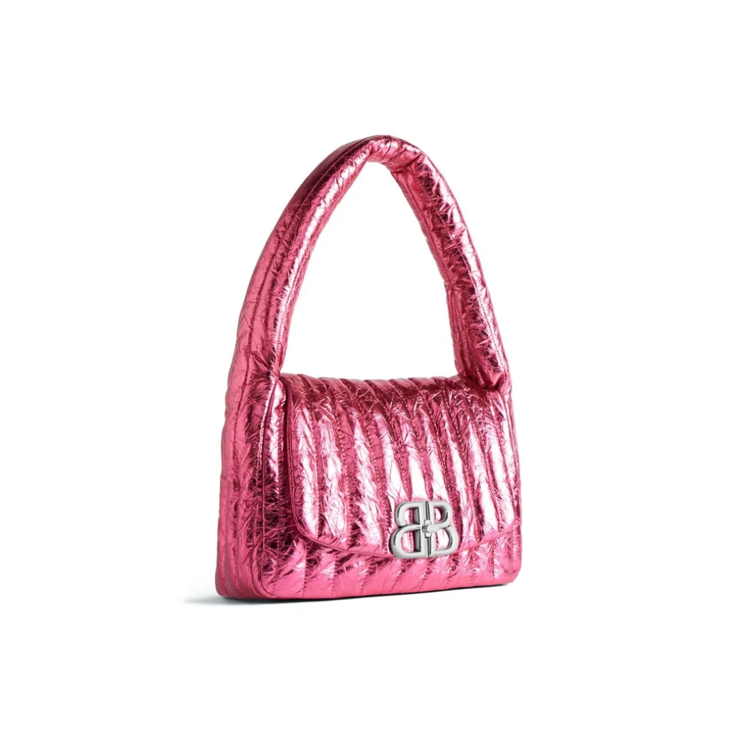 Borsa A Tracolla Monaco Piccola Metallizzata E Trapuntata da Donna in Rosa