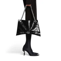 Borsa Con Catena Crush Grande Con Lavorazione Coccodrillo  da Donna in Nero