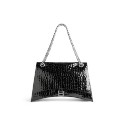 Borsa Con Catena Crush Grande Con Lavorazione Coccodrillo  da Donna in Nero
