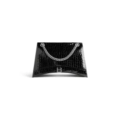 Borsa Con Catena Crush Grande Con Lavorazione Coccodrillo  da Donna in Nero