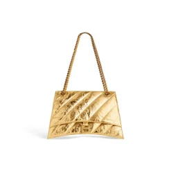 Borsa Con Catena Crush Media Metallizzata E Trapuntata  da Donna in Oro