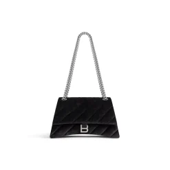 Borsa Con Catena Crush Media Trapuntata In Jersey Di Velluto da Donna in Nero