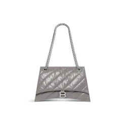 Borsa Con Catena Crush Media Trapuntata  da Donna in Grigio Scuro