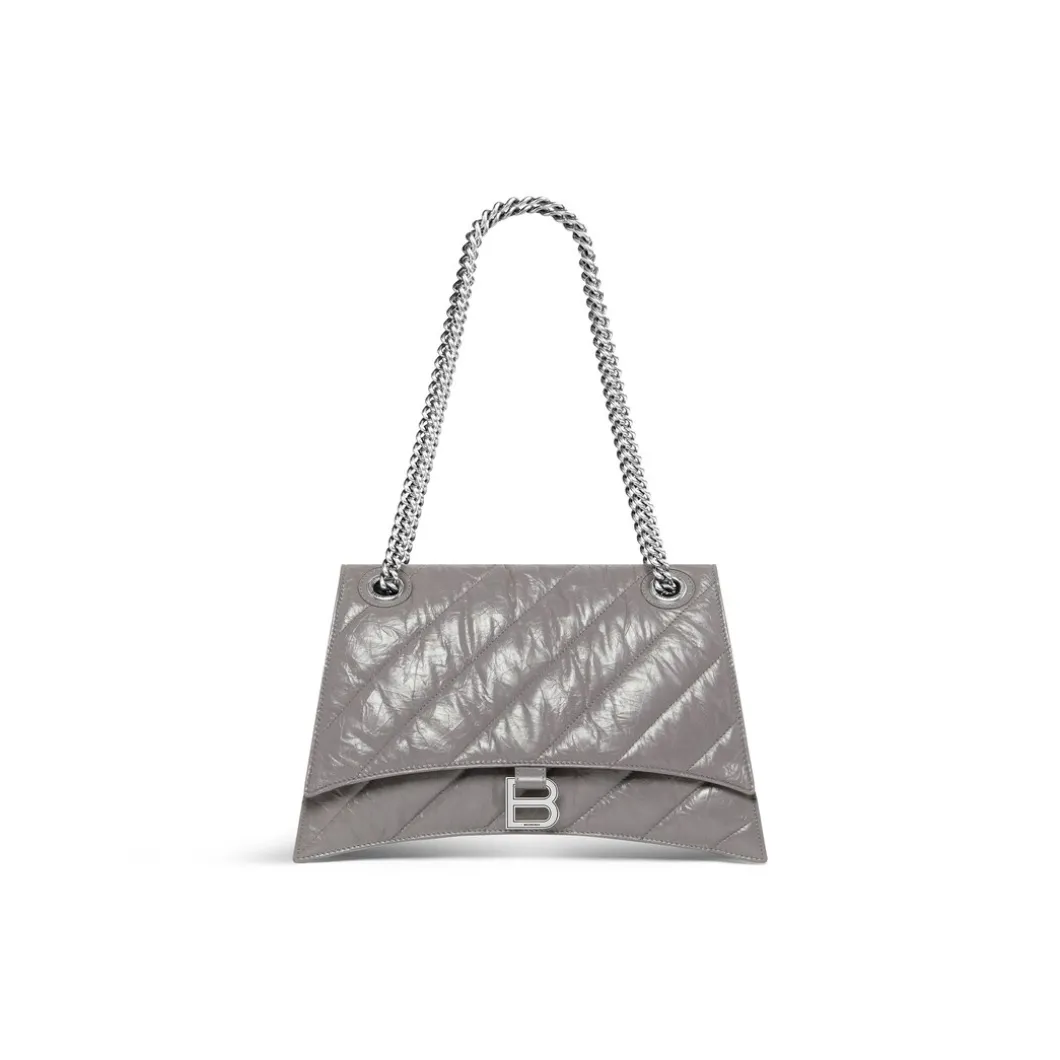 Borsa Con Catena Crush Media Trapuntata da Donna in Grigio Scuro