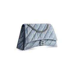 Borsa Con Catena Crush Media Trapuntata In Denim  da Donna in Blu