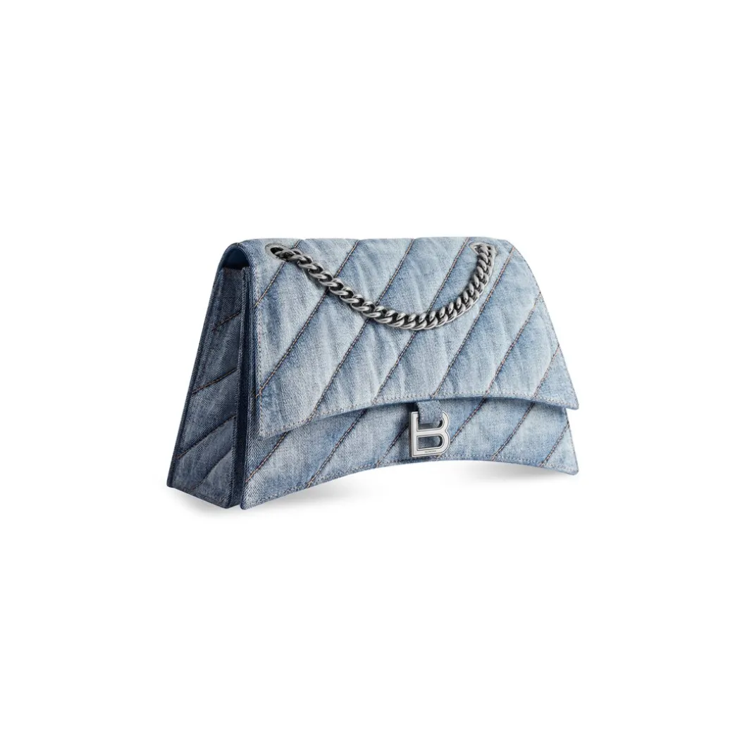 Borsa Con Catena Crush Media Trapuntata In Denim da Donna in Blu