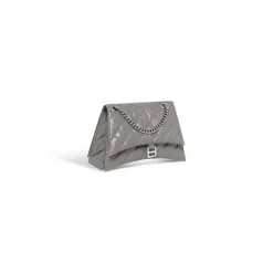 Borsa Con Catena Crush Media Trapuntata  da Donna in Grigio Scuro