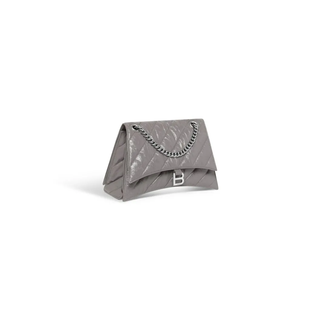 Borsa Con Catena Crush Media Trapuntata da Donna in Grigio Scuro