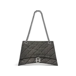 Borsa Con Catena Crush Media In Denim Trapuntato da Donna in Nero
