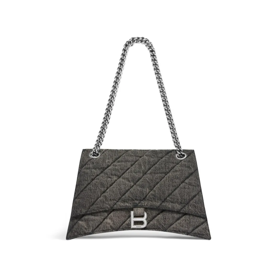 Borsa Con Catena Crush Media In Denim Trapuntato da Donna in Nero
