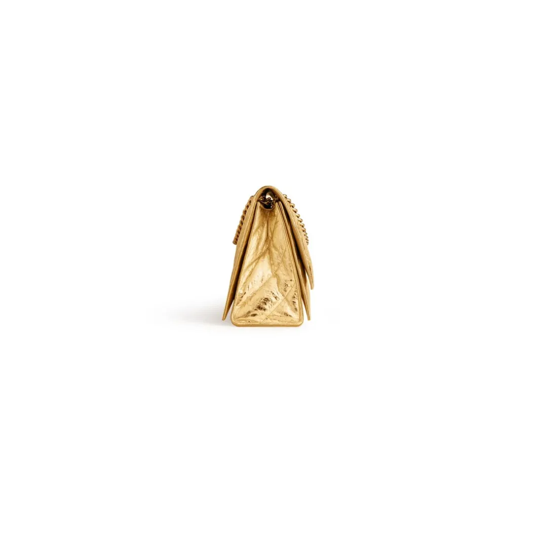 Borsa Con Catena Crush Media Metallizzata E Trapuntata da Donna in Oro