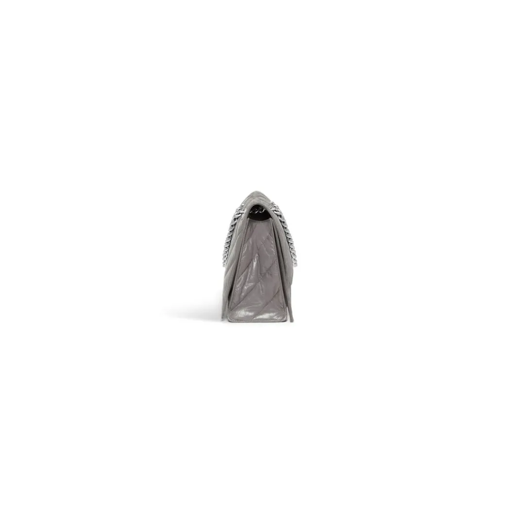 Borsa Con Catena Crush Media Trapuntata da Donna in Grigio Scuro