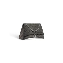 Borsa Con Catena Crush Media In Denim Trapuntato da Donna in Nero