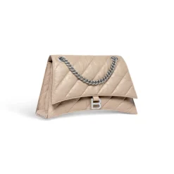 Borsa Con Catena Crush Media Trapuntata da Donna in Marrone