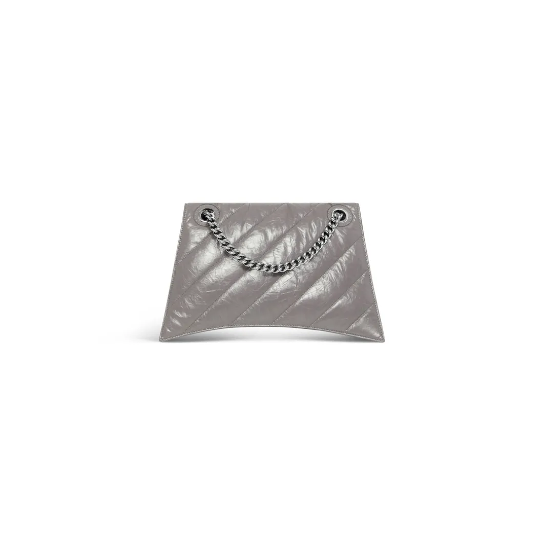 Borsa Con Catena Crush Media Trapuntata da Donna in Grigio Scuro