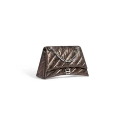 Borsa Con Catena Crush Media Metallizzata E Trapuntata da Donna in Bronzo
