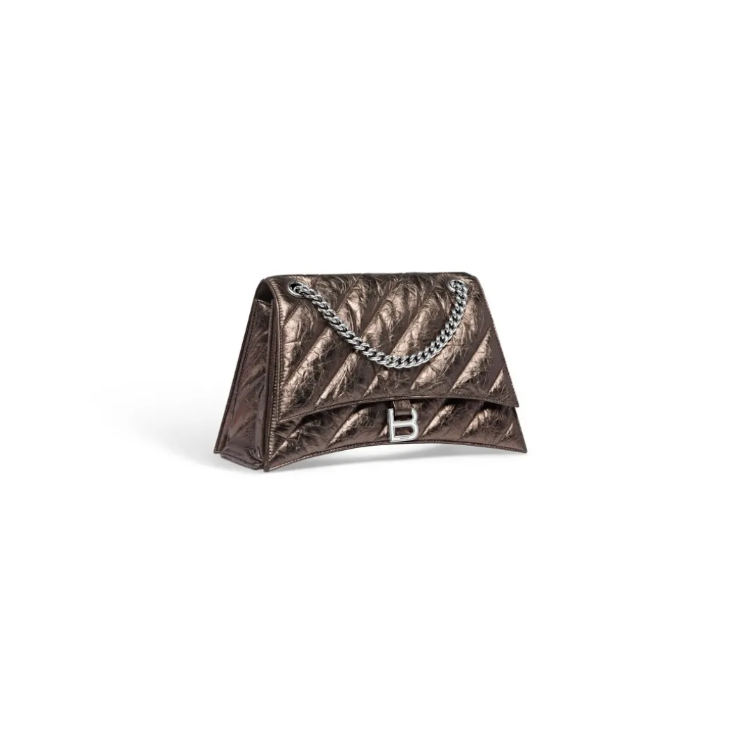 Borsa Con Catena Crush Media Metallizzata E Trapuntata da Donna in Bronzo