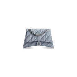 Borsa Con Catena Crush Media Trapuntata In Denim da Donna in Blu