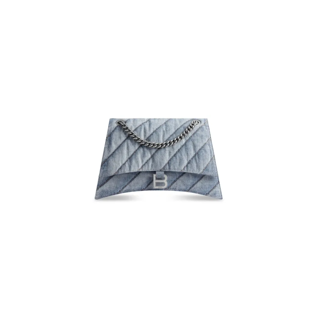 Borsa Con Catena Crush Media Trapuntata In Denim da Donna in Blu