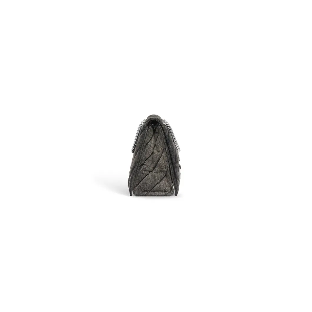 Borsa Con Catena Crush Media In Denim Trapuntato da Donna in Nero
