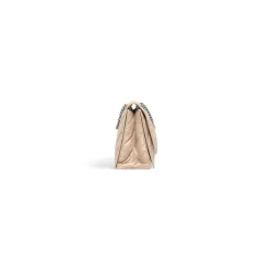 Borsa Con Catena Crush Media Trapuntata da Donna in Marrone