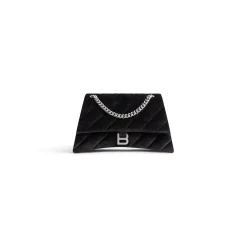 Borsa Con Catena Crush Media Trapuntata In Jersey Di Velluto da Donna in Nero