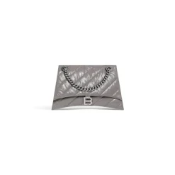 Borsa Con Catena Crush Media Trapuntata da Donna in Grigio Scuro