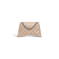 Borsa Con Catena Crush Media Trapuntata da Donna in Marrone