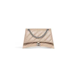 Borsa Con Catena Crush Media Trapuntata da Donna in Marrone