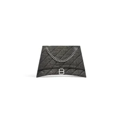 Borsa Con Catena Crush Media In Denim Trapuntato da Donna in Nero