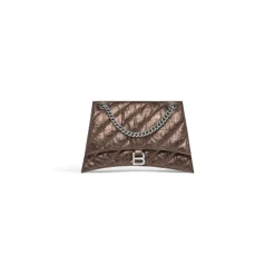 Borsa Con Catena Crush Media Metallizzata E Trapuntata da Donna in Bronzo